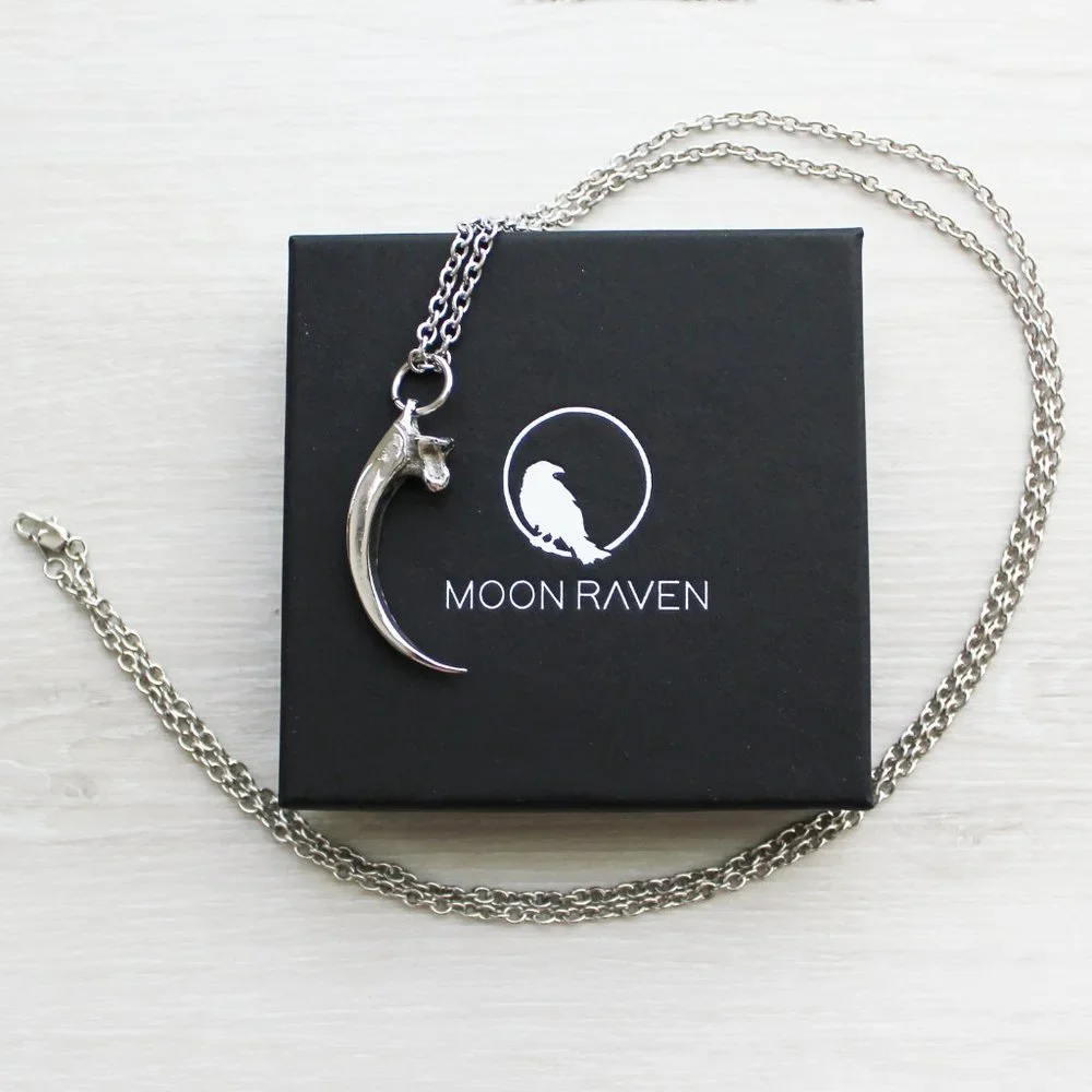 NEW Moon Raven Eagle Talon Claw Solid Stainless Steel Pendant Necklace 32" - Picture 3 of 11